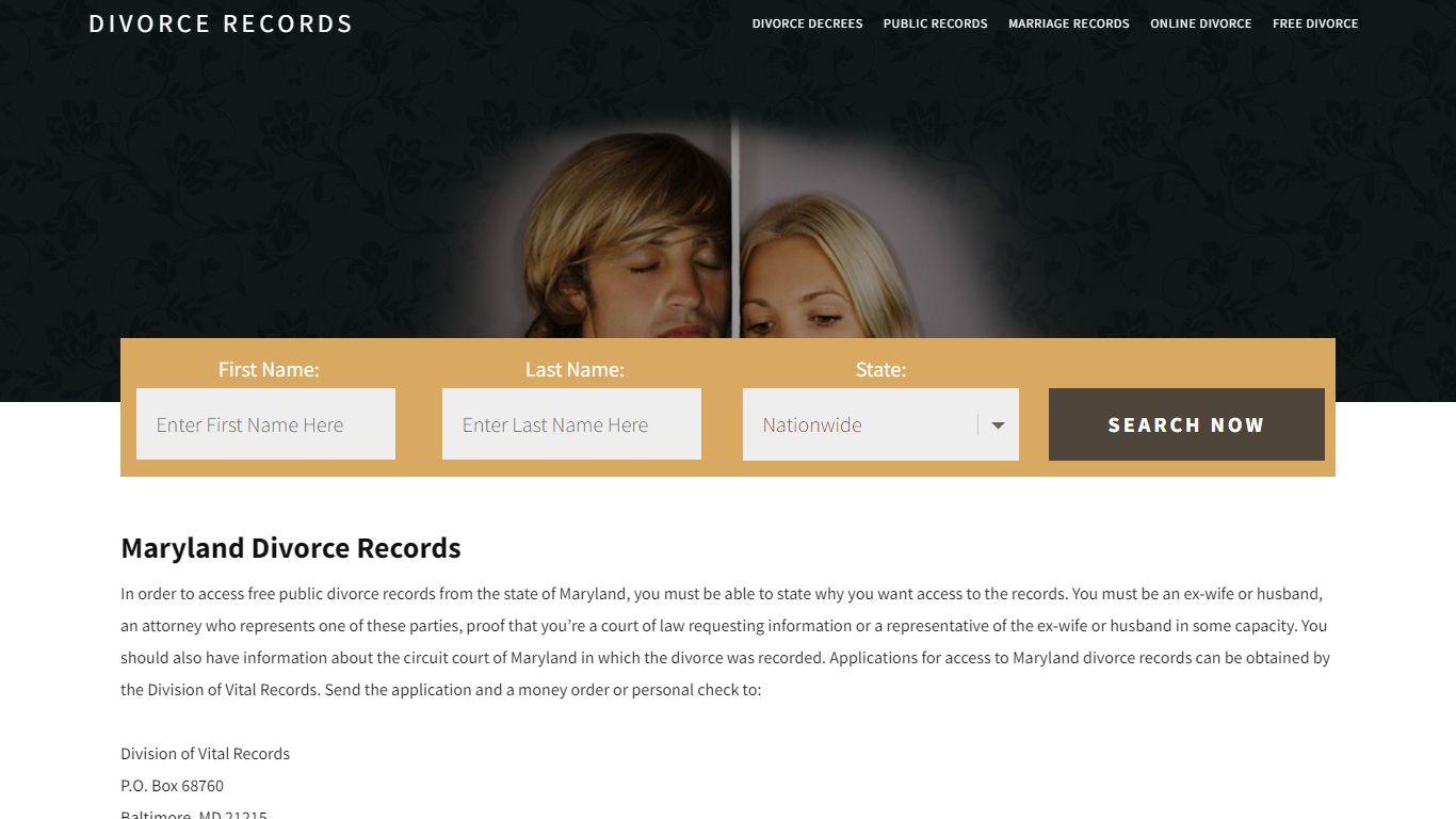 Maryland Divorce Records | Enter Name & Search | 14 Days FREE